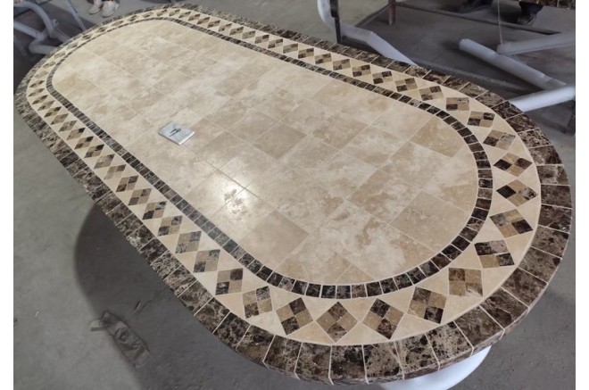 Table de jardin en mosaïque marbre travertin ovale 160-180-240  OVALI Table de jardin en mosaïque marbre travertin ovale 160-180-240  OVALI