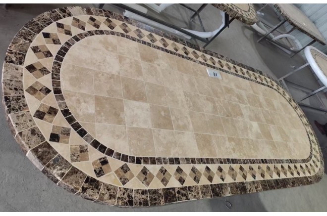 Table de jardin en mosaïque marbre travertin ovale 160-180-240  OVALI Table de jardin en mosaïque marbre travertin ovale 160-180-240  OVALI