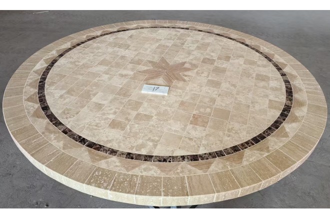 Table de jardin ronde pierre mosaïque marbre 90-160 MEXICO