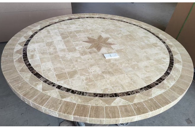 Table de jardin ronde pierre mosaïque marbre 90-160 MEXICO