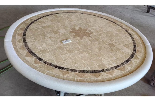 Table de jardin ronde pierre mosaïque marbre 90-160 MEXICO