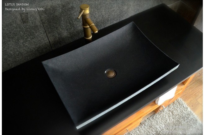 Vasque en pierre véritable noire à poser 60x40 Basalte LOTUS