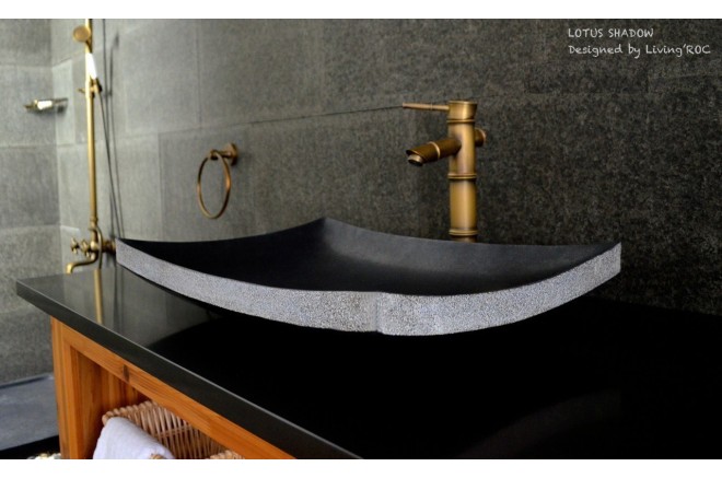 Vasque en pierre véritable noire à poser 60x40 Basalte LOTUS